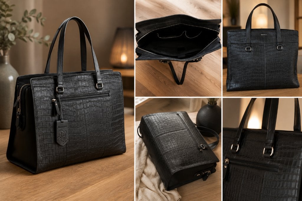 Burkely Croco Caia leren laptoptas 15,6 inch, zwart, Gebruikt, Burkely, Ophalen of Verzenden, Zwart