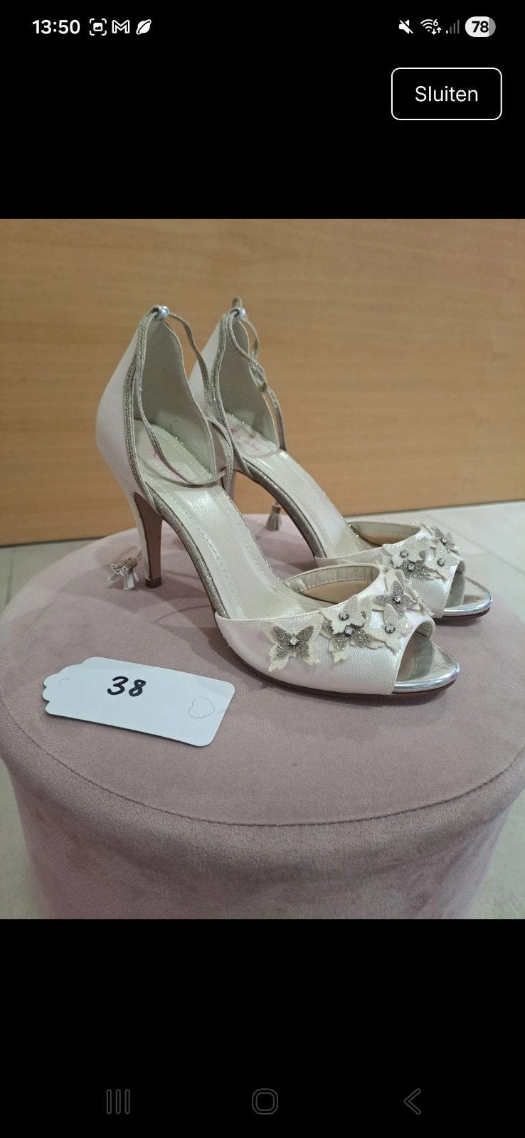 Elegante bruidsschoenen met open teen, maat 38, Ophalen of Verzenden, Zo goed als nieuw, Wit, Pumps