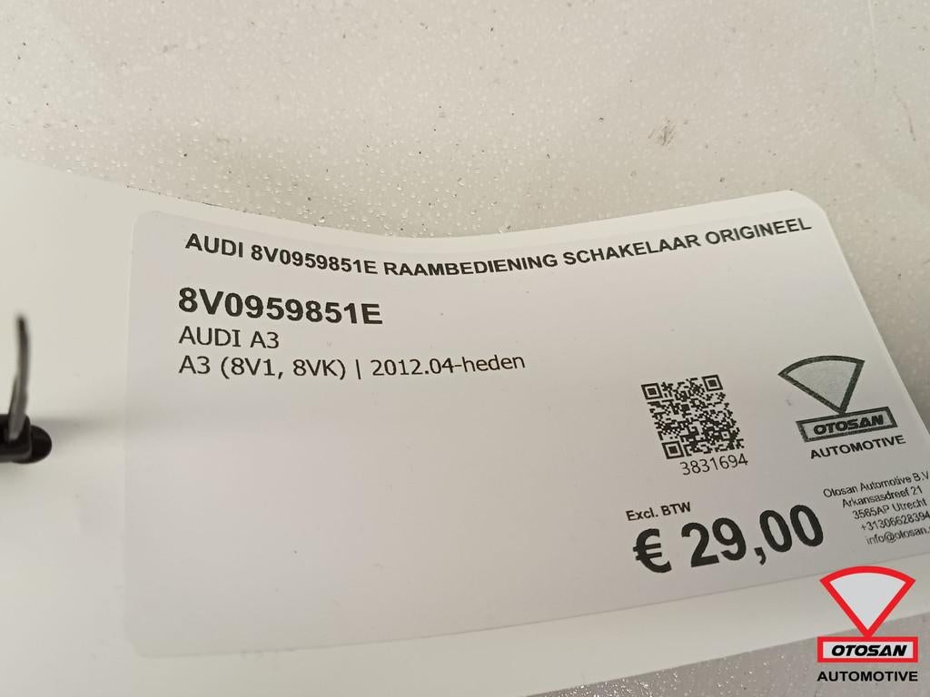 Audi 8v0959851e Raambediening schakelaar Origineel links voo, Auto-onderdelen, Gebruikt, AUDI AG, Auto-Union-Strasse 1
85045  Ingolstadt, DE