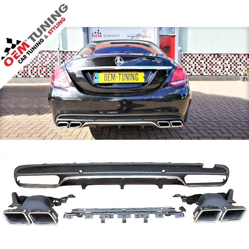 C63 Style Diffuser W205 14‑18 Chrome AMG‑Line