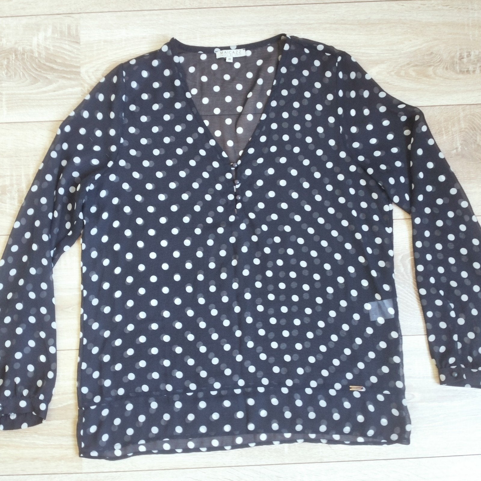 MAICAZZ blouse donkerblauw met witte stip mt 40 in nette sta, Maat 38/40 (M), Blauw, Ophalen of Verzenden, Maicazz