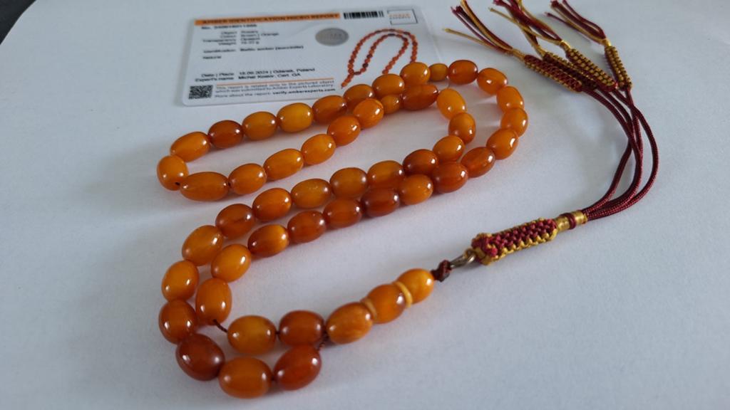 Antieke baltische amber barnsteen tesbih ketting, Ophalen of Verzenden, Overige materialen, Ketting, Met edelsteen