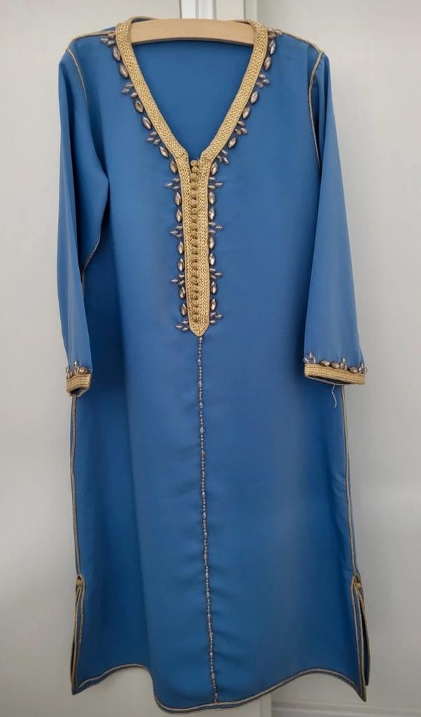 Opruiming: Blauwe Kaftan met Gouden Borduurwerk en Kralen, Ophalen of Verzenden