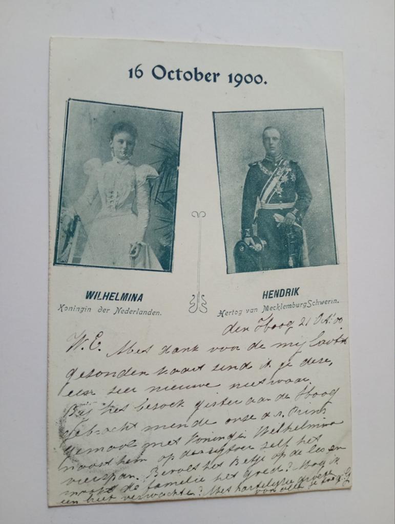 Koningin Wilhelmina Verloving met Prins Hendrik 1900, Ophalen of Verzenden, Gebruikt, Nederland, Kaart, Foto of Prent