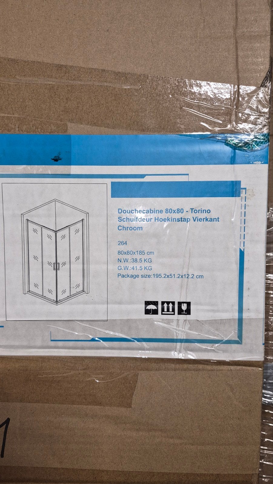 Nieuwe Douchecabine 80x80 Torino Schuifdeur Hoekinstap, Ophalen, Nieuw, Chroom, Douche