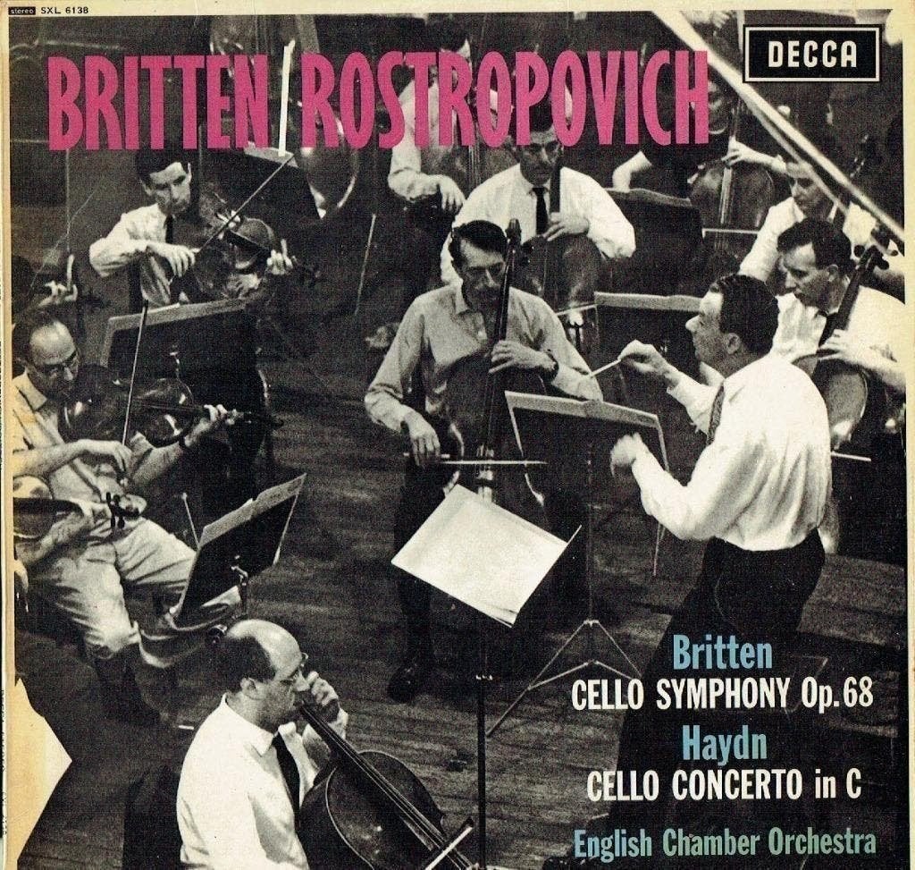 Britten Rostropovich Haydn Cello Symphony Concerto SXL 6138, Ophalen of Verzenden, Zo goed als nieuw, Orkest of Ballet, 12 inch