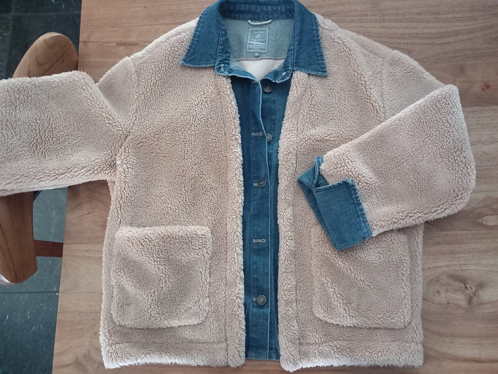 Geisha teddy jas met denim details - Maat L (40), Maat 38/40 (M), Geisha, Beige, Ophalen of Verzenden