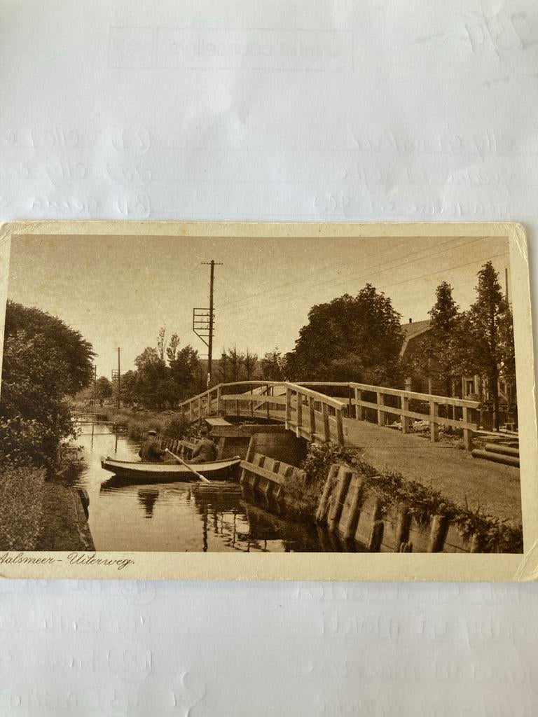 Ansichtkaart Aalsmeer - Uiterweg met bootje en brug, Ophalen of Verzenden, Voor 1920, Ongelopen, Noord-Holland
