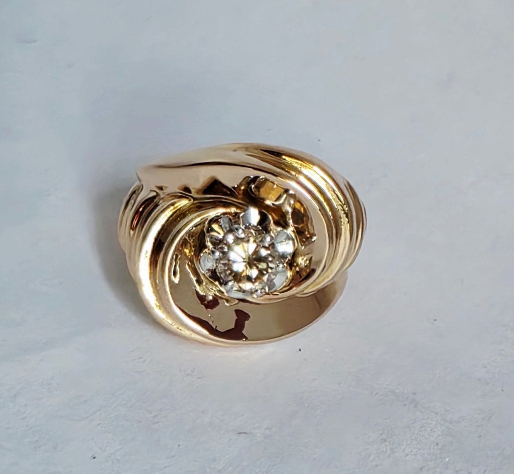Artdeco gouden ring met diamant 0,30kt, Ophalen of Verzenden, Zo goed als nieuw, 17 tot 18, Dame of Heer