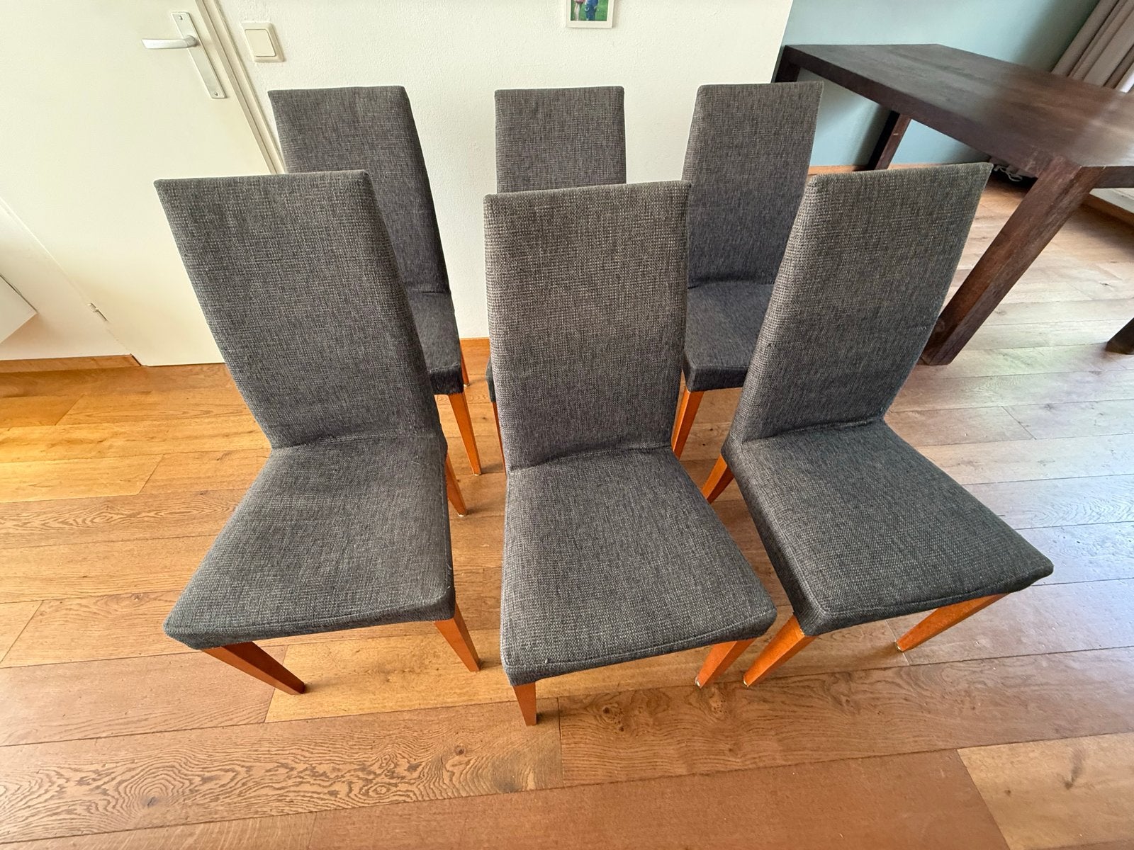 Teab: 6 antracietgrijze eetkamerstoelen - in goede staat, Ophalen, Gebruikt, 6 tot 8 stoelen
