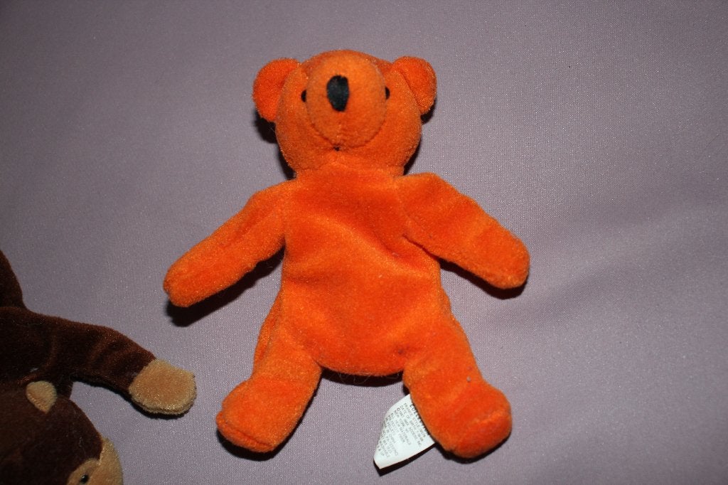 Kleine knuffeltjes - oranje beer / bruin aap floppy friends, Oranje, Gebruikt, Overige merken, Beer