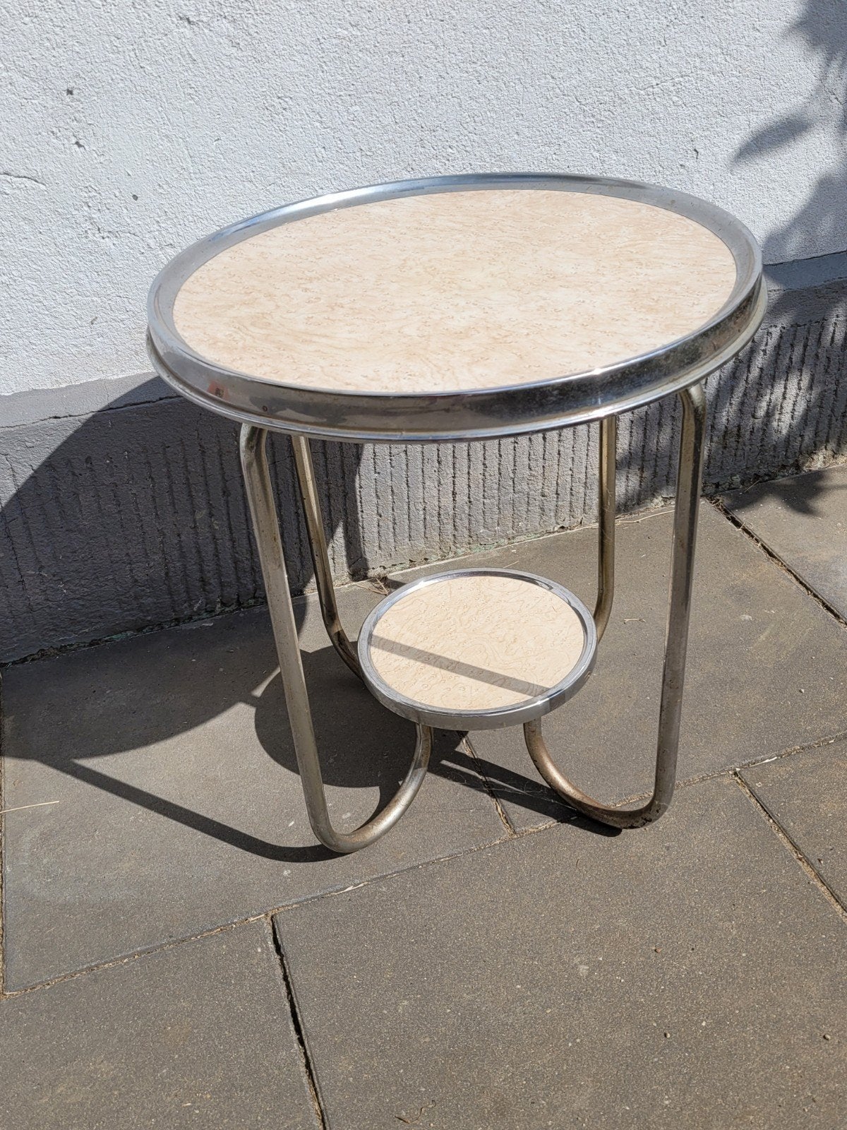 Retro Bijzettafeltje / TAFELTJE / Salontafeltje, Minder dan 55 cm, Gebruikt, Metaal of Aluminium, Rond