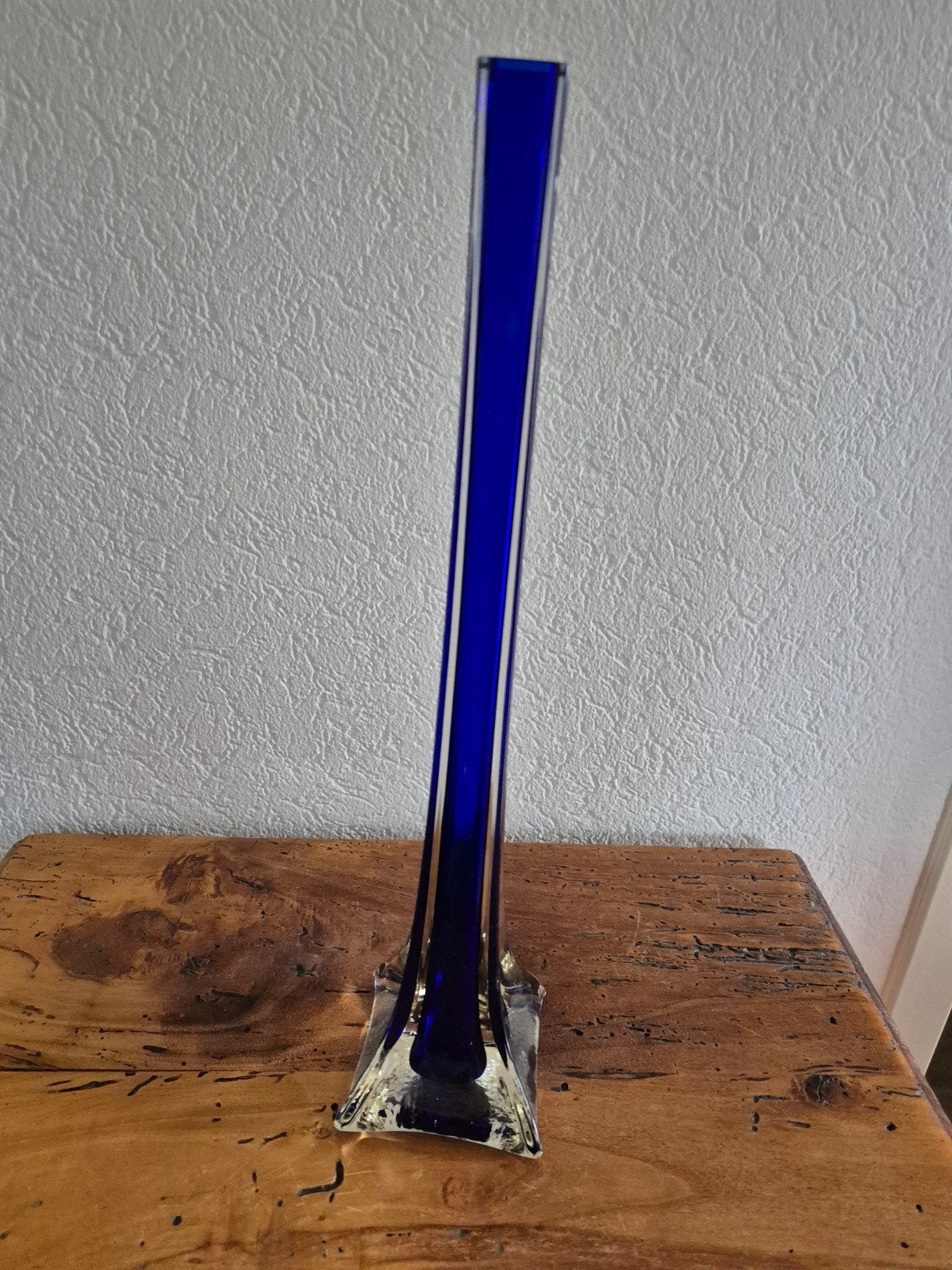 Blauwe smalle hals vaas, Ophalen, Blauw, Glas, Minder dan 50 cm