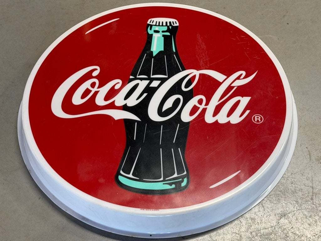 Groot Coca Cola bord 80 cm rond reclame vintage, Ophalen, Reclamebord, Gebruikt, Straat