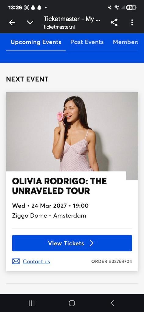 Rang 2 ticket Olivia rodrigo unraveled tour woensdag 24-03, Eén persoon, Maart