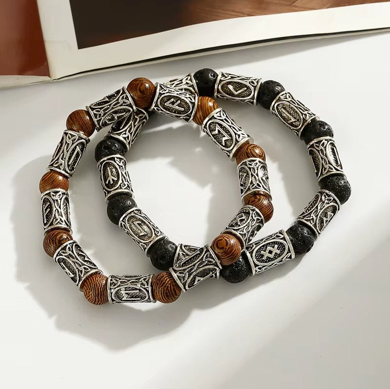 Houten Viking Rune Kralen Armband, Sieraden, Tassen en Uiterlijk, Verzenden, Nieuw, Overige kleuren, Hout