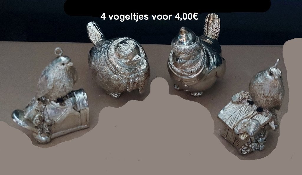 4 zilveren "winter"vogeltjes, Ophalen of Verzenden