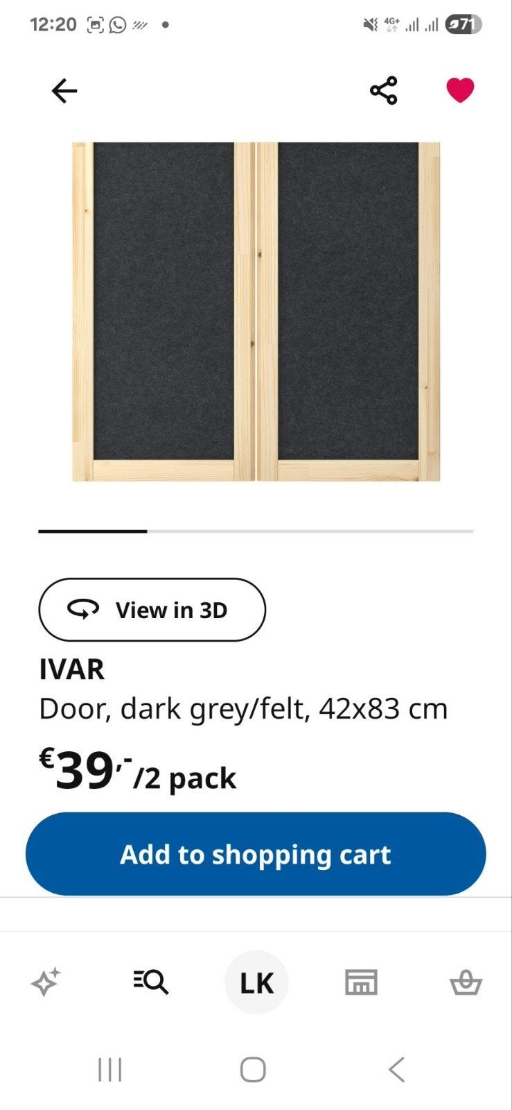 IKEA IVAR Deuren / Prikbord (donkergrijs vilt, ZGAN), Ophalen, Zo goed als nieuw