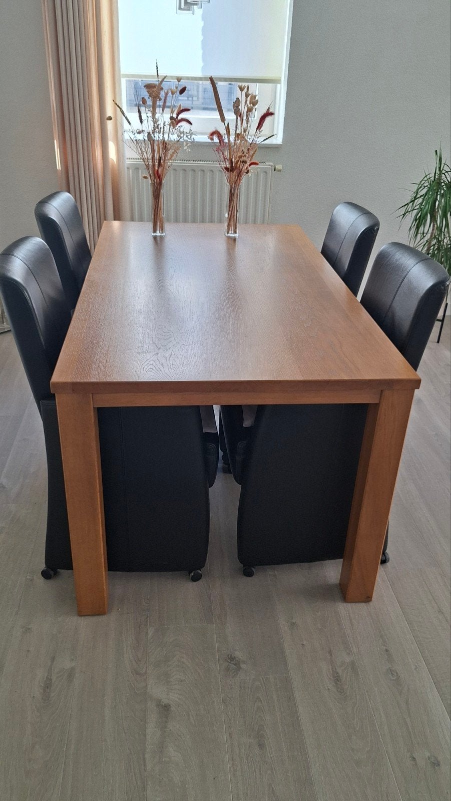 Eikenhouten eettafel met 4 stoelen, Huis en Inrichting, Tafels | Eettafels, Ophalen, 100 tot 150 cm, Eikenhout, 50 tot 100 cm