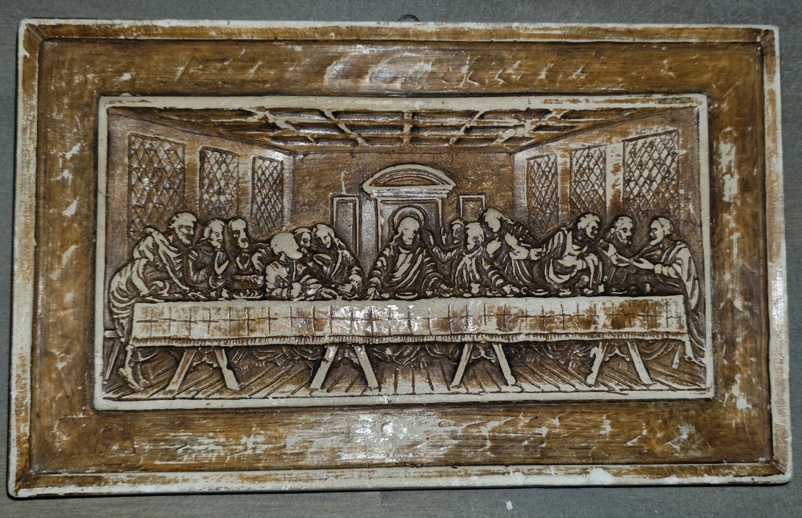 Vintage 3D wandpaneeltje/reliëf Het Laatste Avondmaal (gips), Ophalen