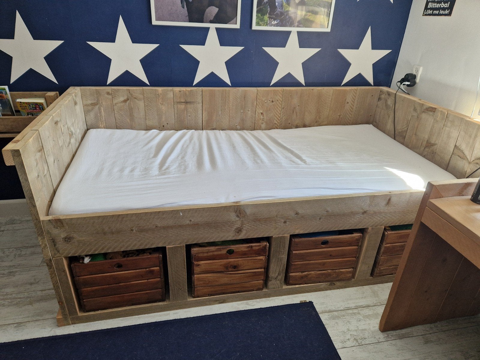 kinderbed van steigerhout maat 90x200, Ophalen, 85 tot 100 cm, Zo goed als nieuw, Matras
