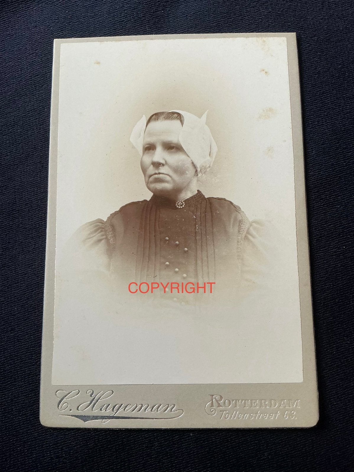 Kabinetfoto, Vrouw Klederdracht, C. HAGEMAN, ROTTERDAM, Gebruikt, Foto, Klederdracht, Ophalen of Verzenden