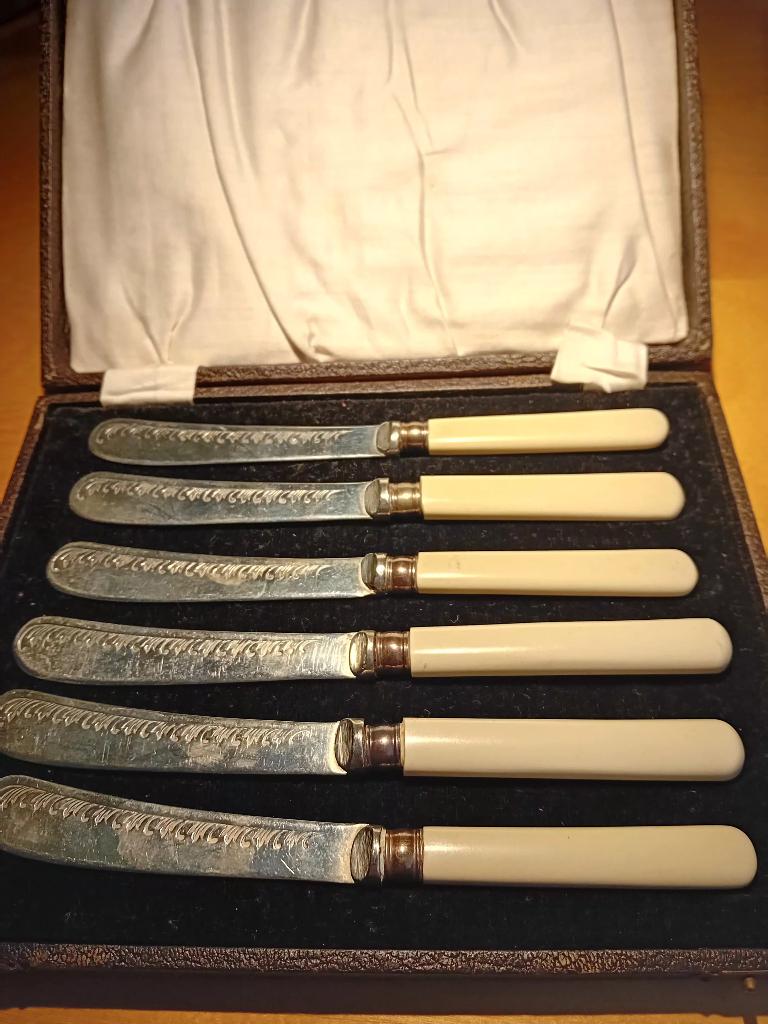 Vintage set botermesjes (6 stuks), Ophalen, Gebruikt, Rvs of Chroom