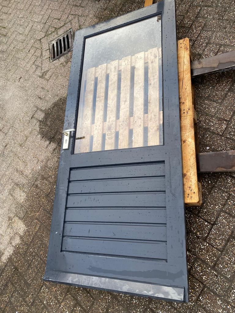 Hardhouten achterdeur met enkel glas - 92,7x211,4 cm, Ophalen, Gebruikt, 80 tot 100 cm, Buitendeur