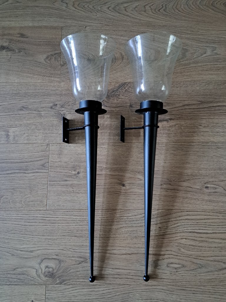 Twee wandkandelaars zwart en glas - zeer goede staat, Ophalen, Zwart, Kandelaar, Glas