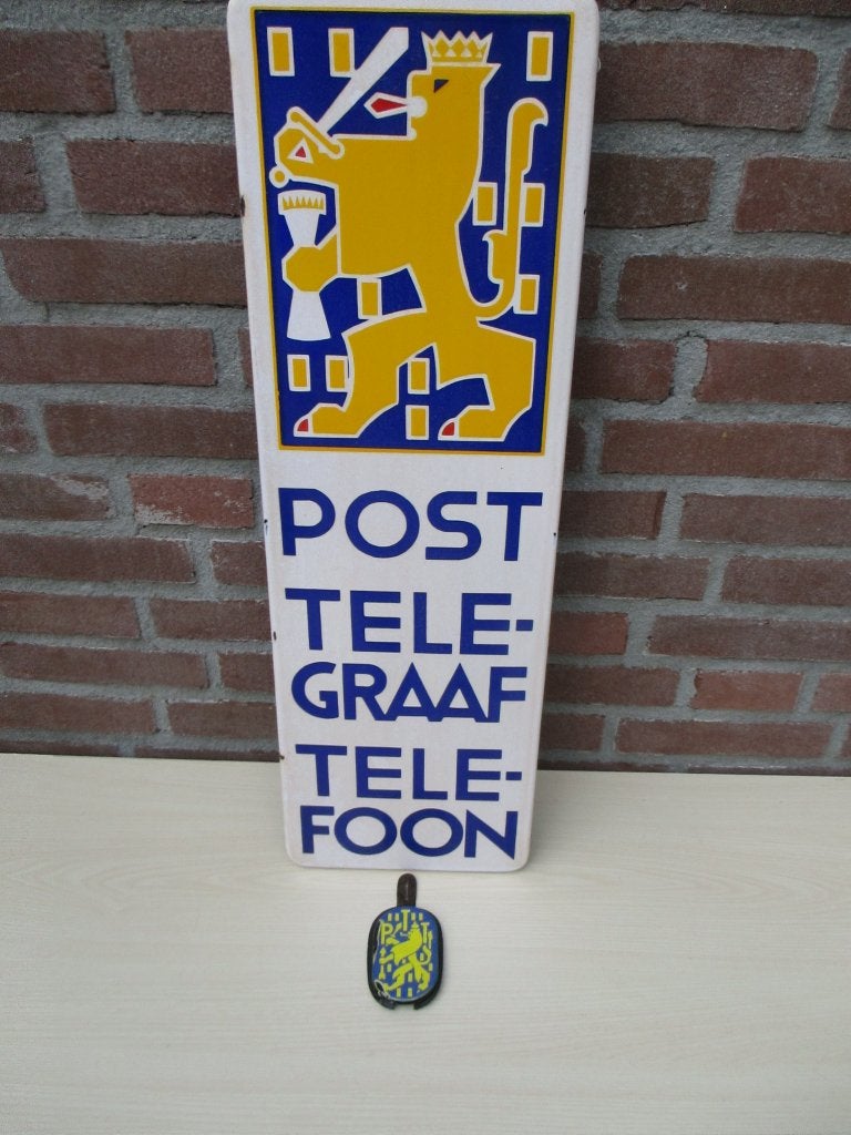 PTT emaille bord + emaille uniform badge., Ophalen of Verzenden, Zo goed als nieuw, Reclamebord