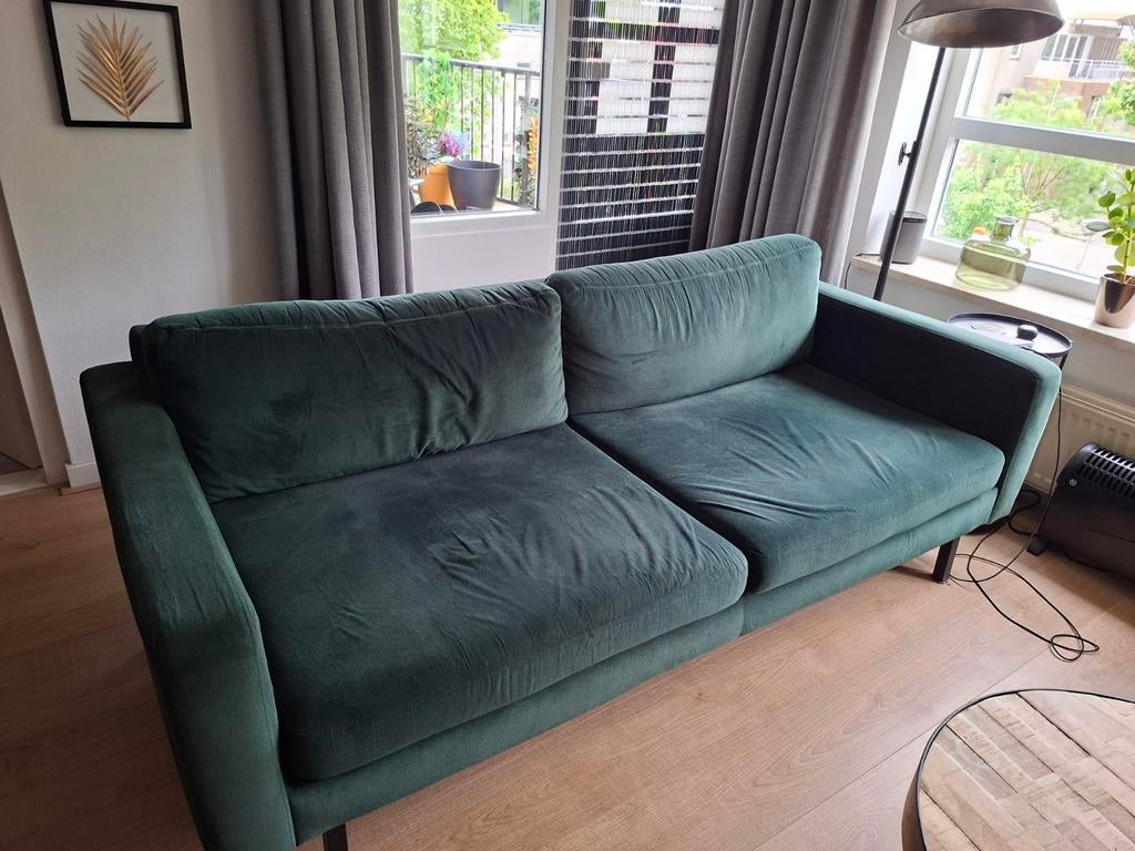Groene velvet bank, Ophalen, Gebruikt, 75 tot 100 cm, Rechte bank