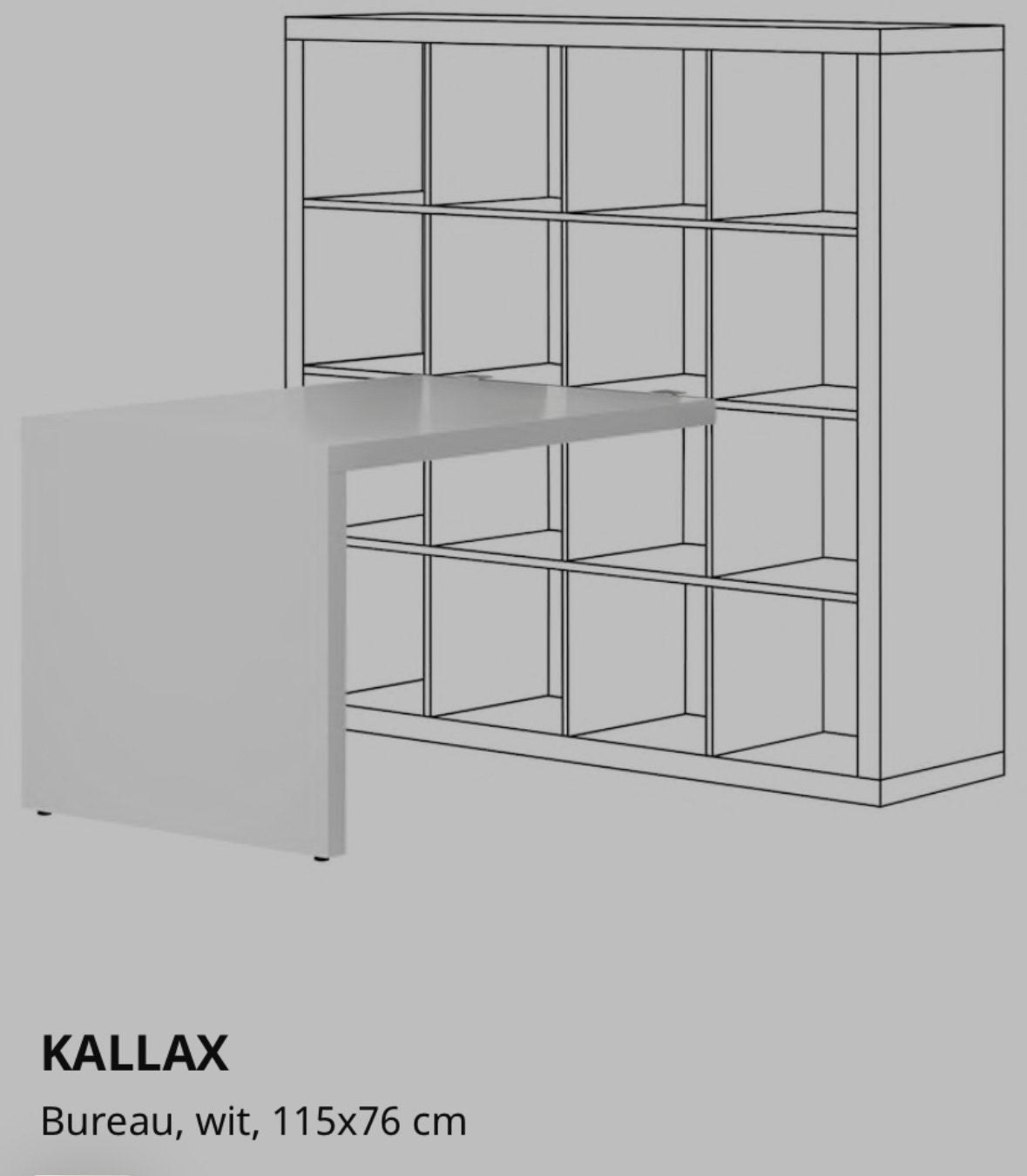 Kallax wit bureau (al gedemonteerd)., Ophalen, Gebruikt, 114 cm, 76 cm