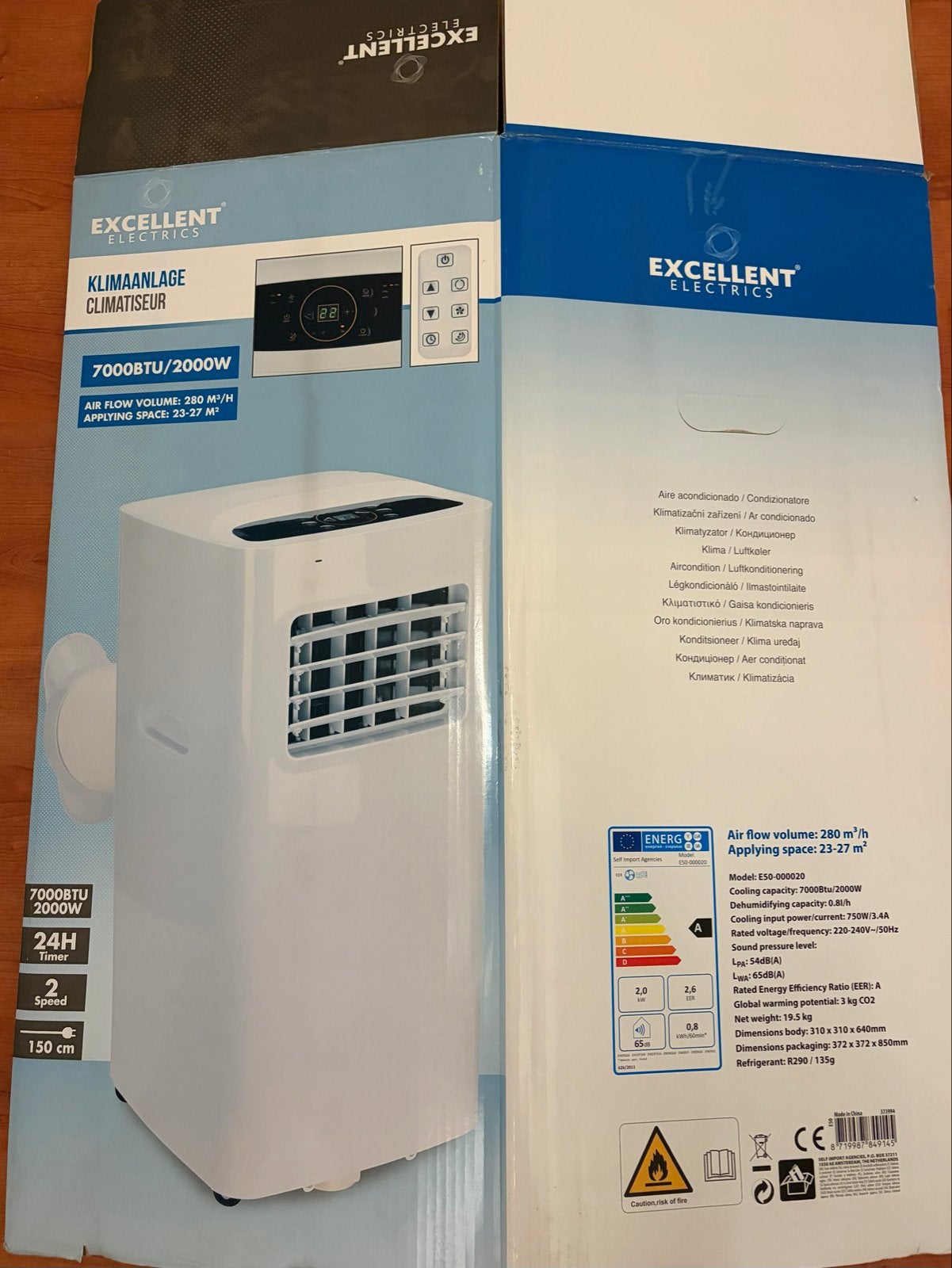 Nu of nooit !! Airco mobiel met slang.  Nieuw in doos., Ophalen, Minder dan 60 m³, 2 snelheden, Nieuw