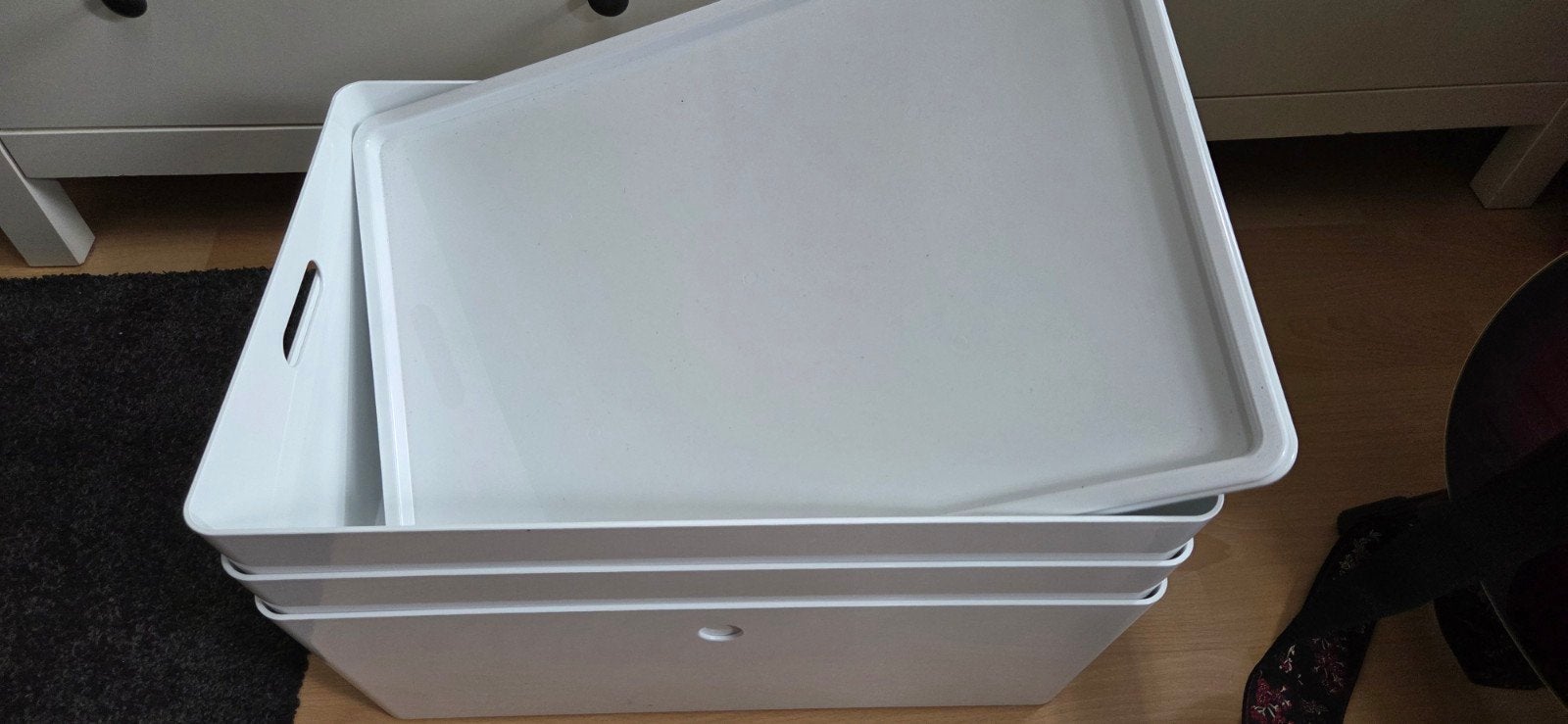 Witte opbergboxen met deksel (IKEA KUGGIS)  - 3 stuks, Ophalen, Minder dan 50 cm, Zo goed als nieuw, 5 – 50