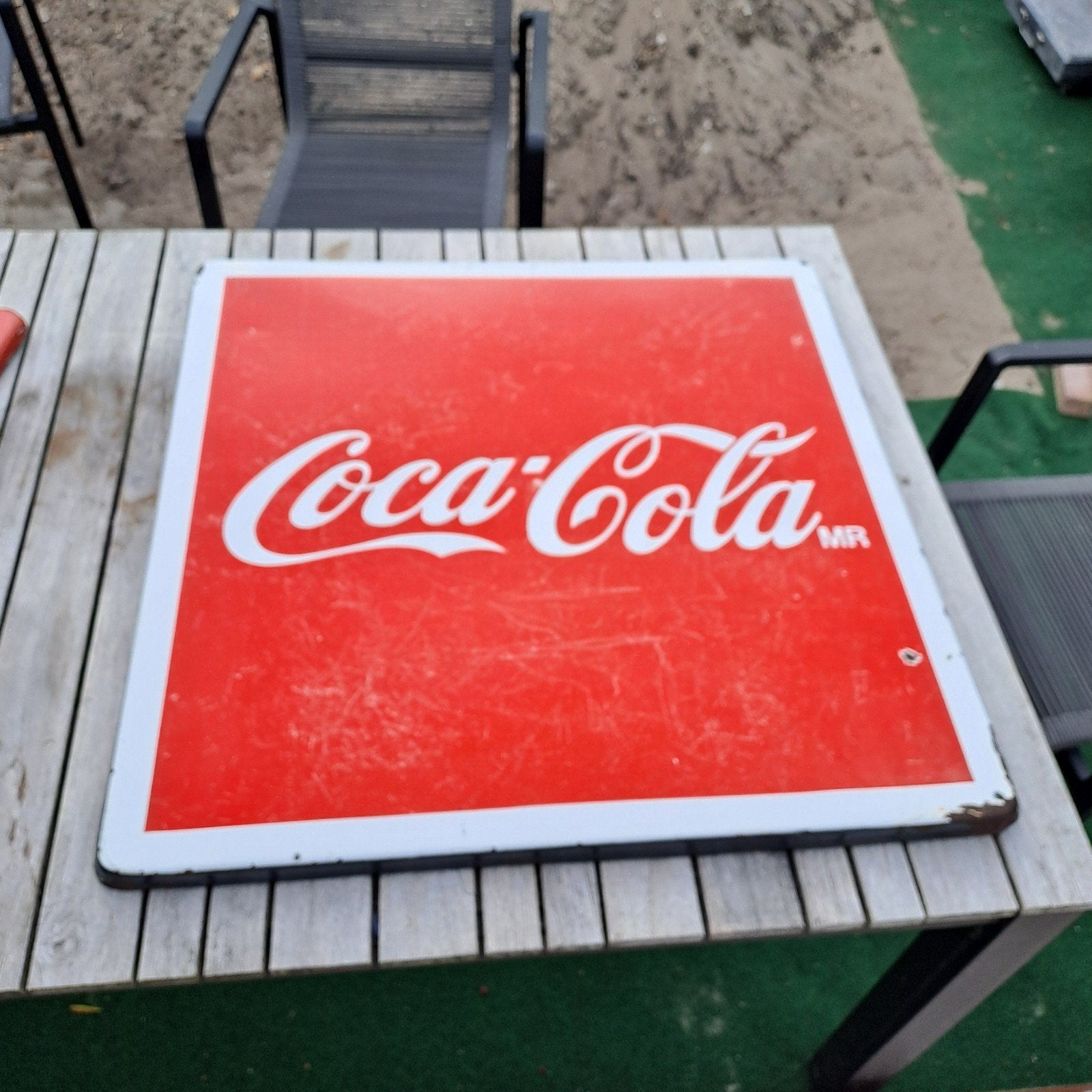 Coca cola emaille reclamebord 74x74cm, Ophalen of Verzenden, Gebruikt, Reclamebord