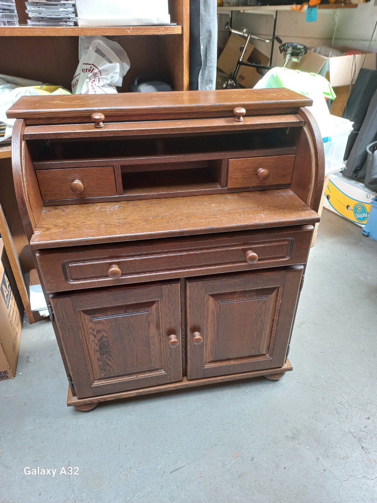 Eiken secretaire/bureau met roldeur - H101xB80xD41 cm, Ophalen, Gebruikt, Klassiek, Landelijk