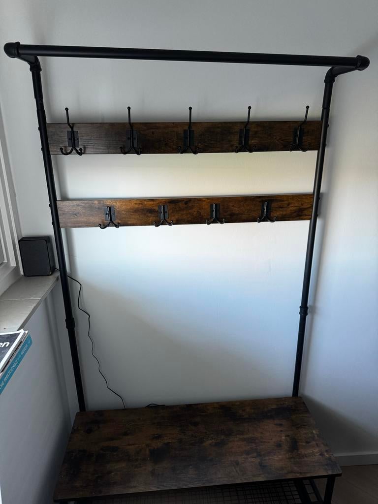 Industrieel kledingrek met schoenenrek en haken, Huis en Inrichting, Woonaccessoires | Kapstokken, Ophalen, Zo goed als nieuw