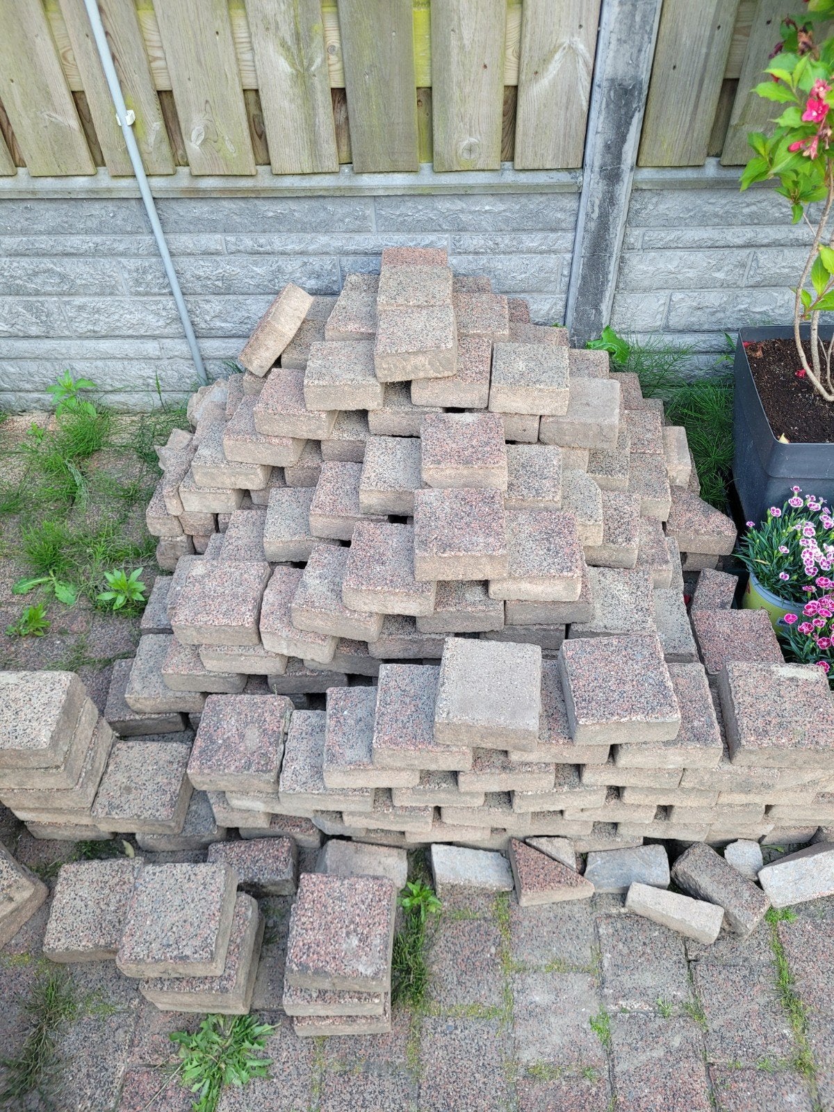 Gratis tuintegels 13x13cm, ca. 30m2, Ophalen, Gebruikt, 10 m² of meer, Beton