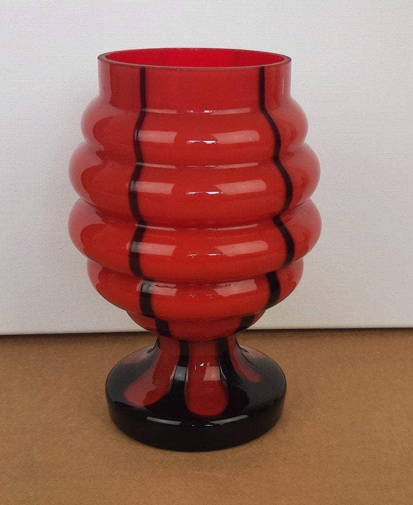 018a-Bijzonder, Art Deco tango vaas, oranje naar rood., Antiek en Kunst, Antiek | Glas en Kristal, Ophalen of Verzenden