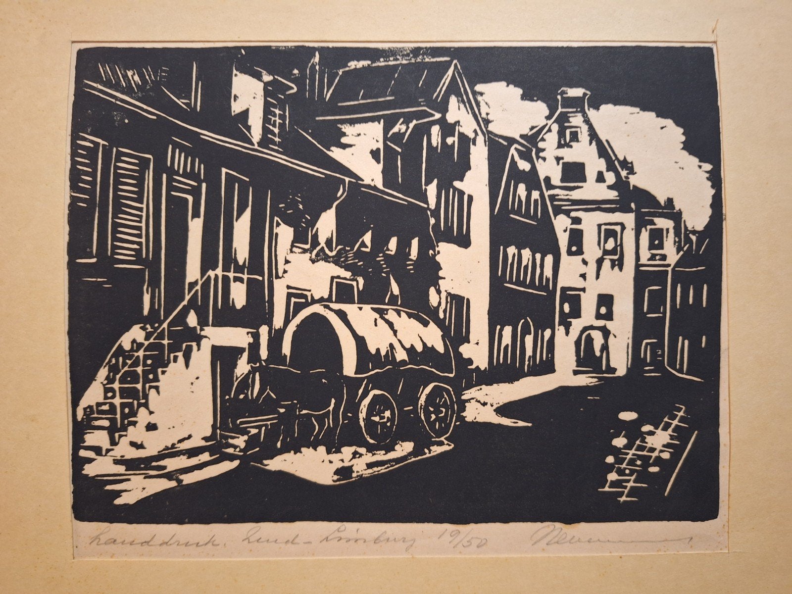 Gesigneerde Houtsnede Limburg, 1950, 1950 - 1999, Ophalen of Verzenden, Houtsnede, Landschap