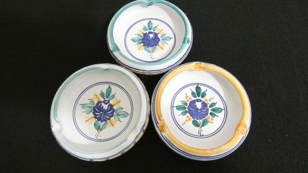 3x aardewerk handgeschilderde asbakjes [1261], Ophalen of Verzenden, Zo goed als nieuw, Asbak