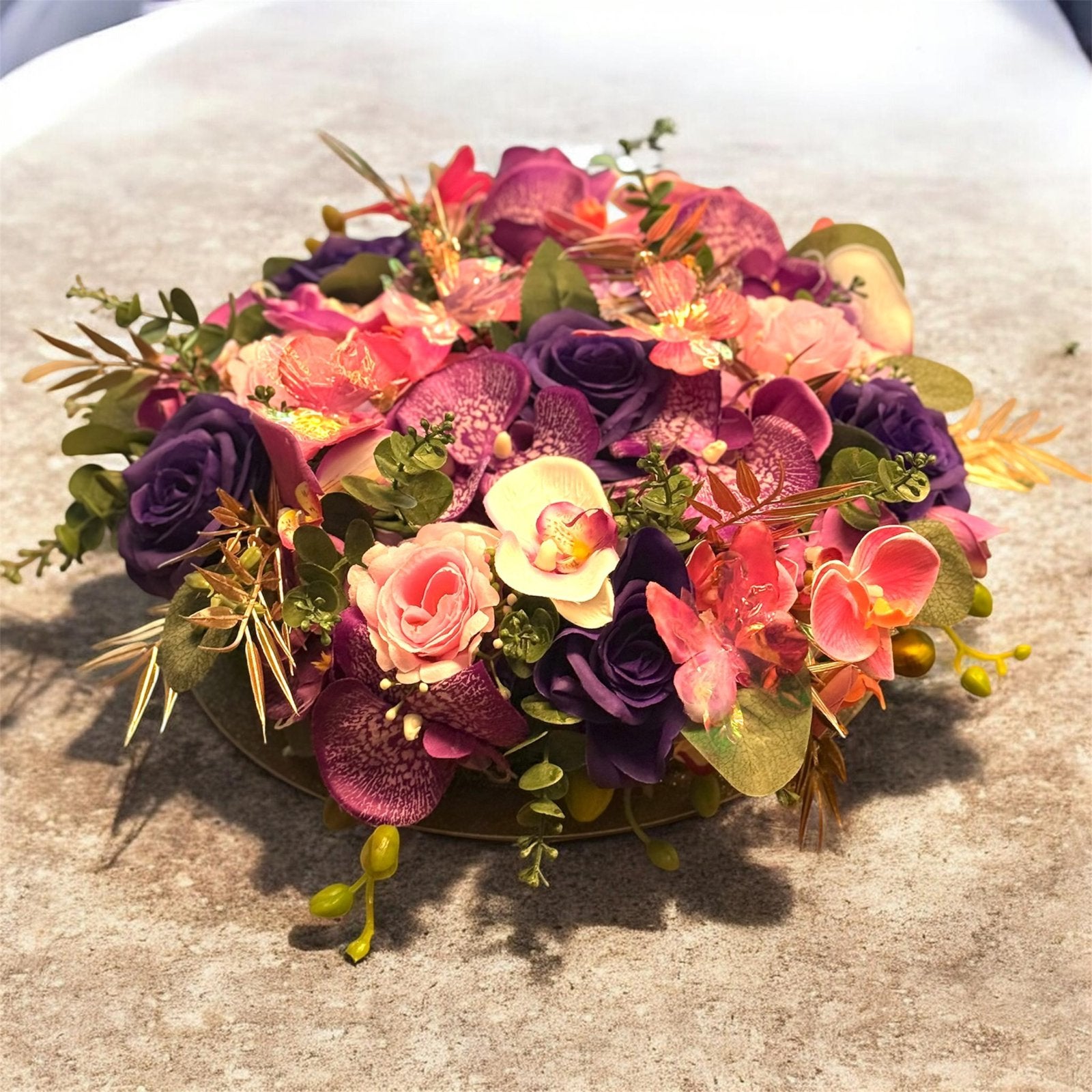 Zijden bloementaart  30cm breed/ 15cm hoog, Huis en Inrichting, 15 cm, Handgemaakt, Fransidzesflowercreations, Meerkleurig