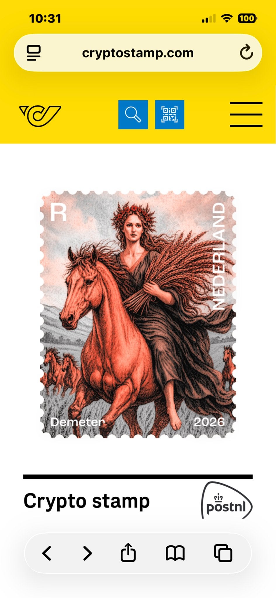 PostNL Crypto Stamp Demeter 2026 incl rood !!!, Ophalen of Verzenden, Na 1940, Postfris