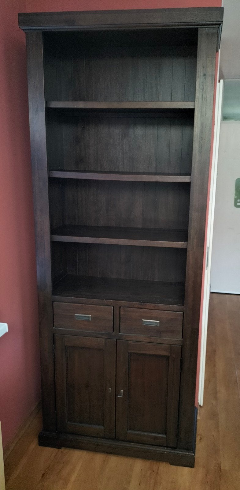 Donkerbruine boekenkast planken, deuren en lades, Ophalen, Gebruikt, 200 cm of meer, Koloniaal