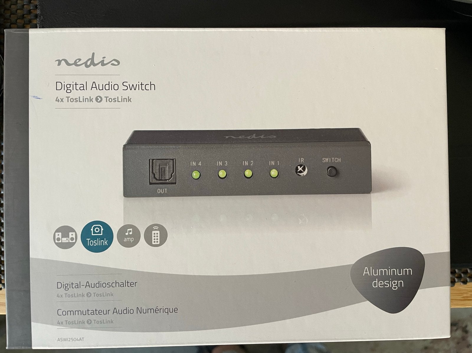 Nedis Digitale Audio Switch 4x Toslink met Afstandsbediening, Ophalen of Verzenden, Zo goed als nieuw, Minder dan 2 meter, Optische kabel