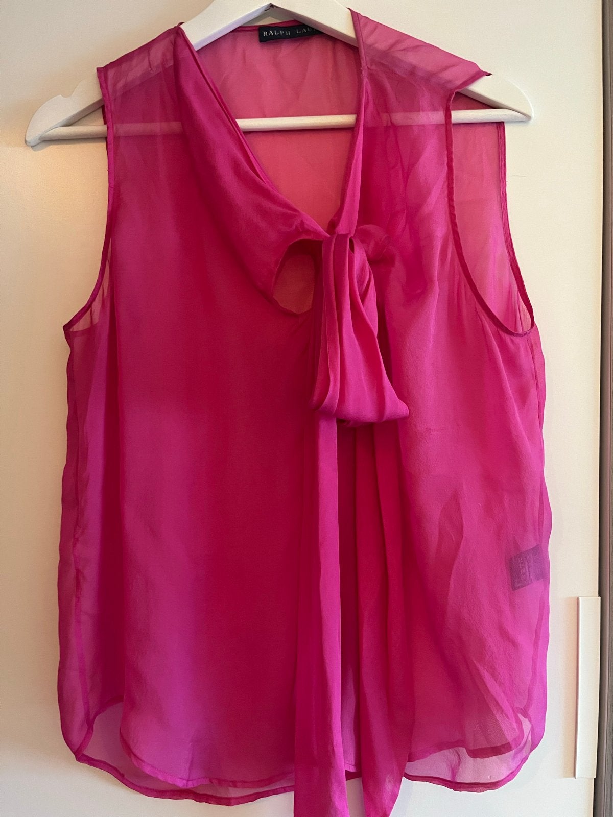 Ralph Lauren Zijden Top Fuchsiaroze Maat L, Ophalen of Verzenden, Zo goed als nieuw, Maat 42/44 (L), Roze