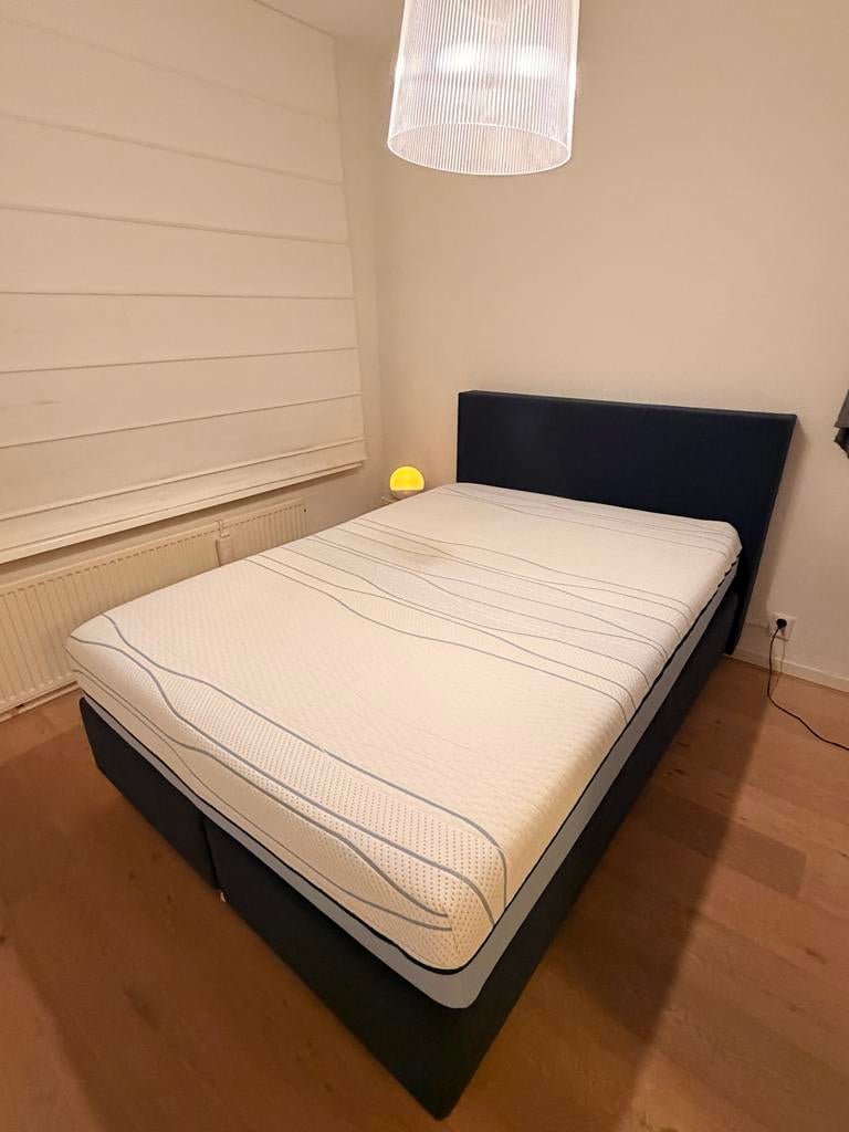 ️ Tweepersoonsbed + M Line memory foam matras (goede staat), Ophalen, Gebruikt, Blauw, Tweepersoons
