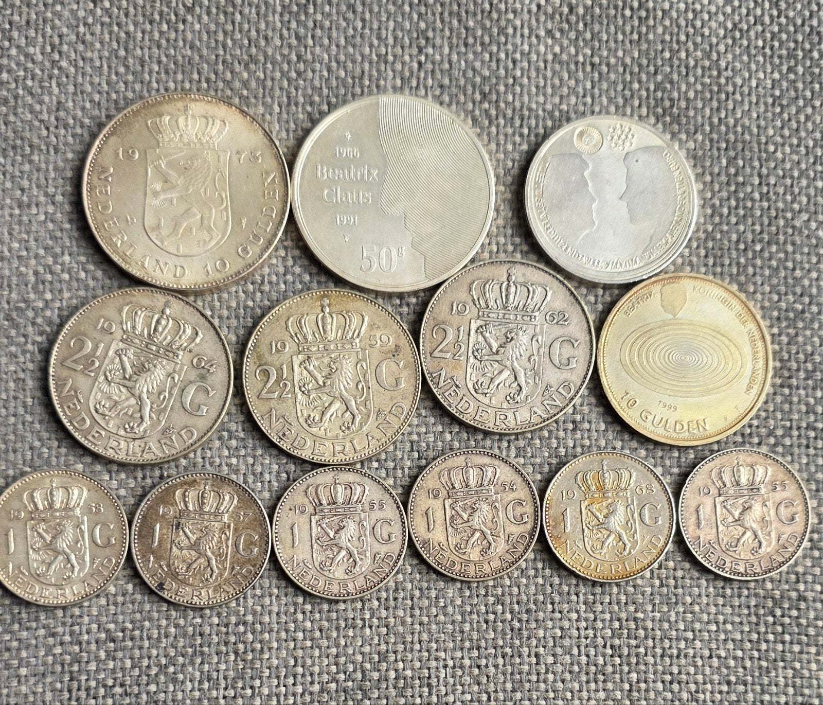 Diverse Nederlandse gulden munten Koningin Juliana & Beatrix, Koningin Juliana, Setje, Zilver, Ophalen of Verzenden