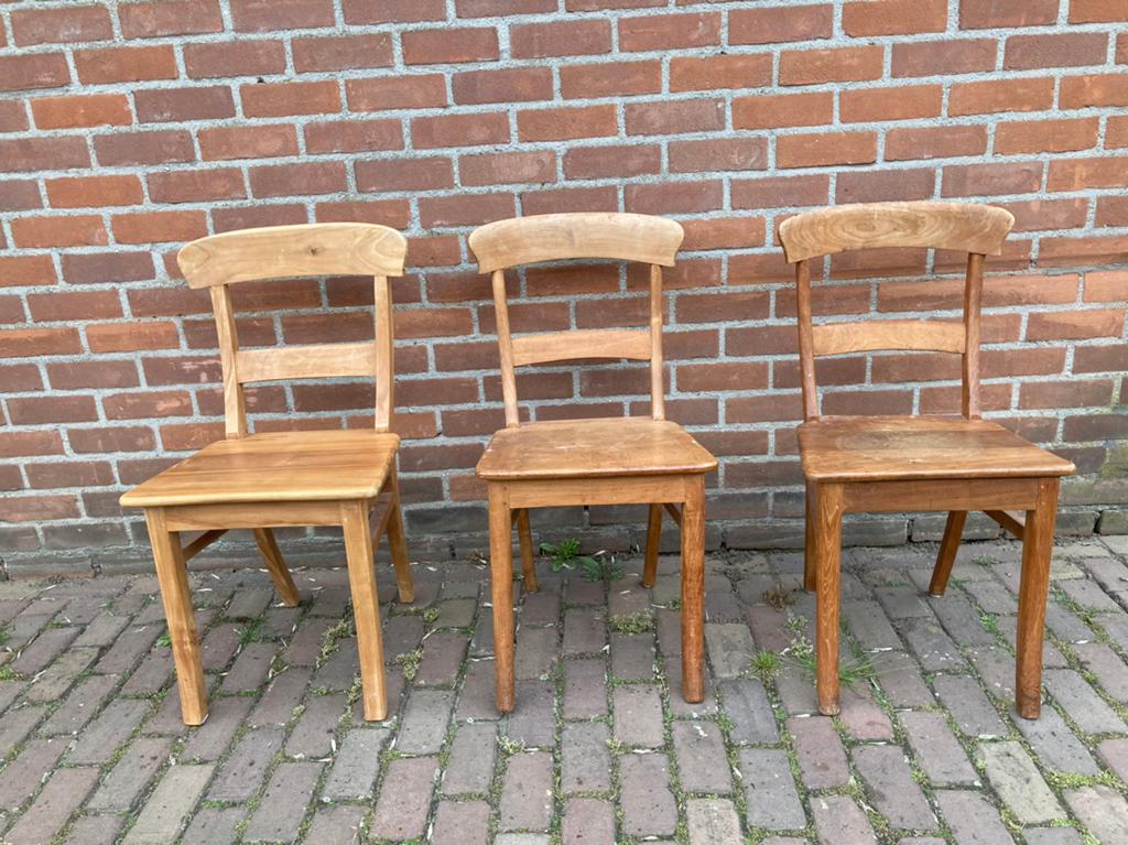 3 houten stoelen, Huis en Inrichting, Stoelen, Ophalen, Gebruikt, Hout, Drie