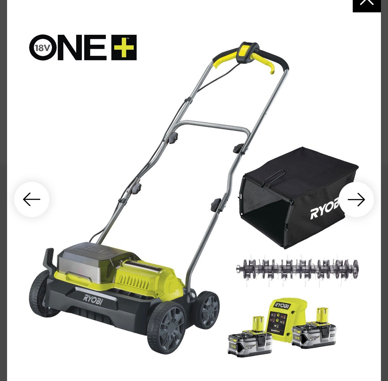 Ryobi ONE+ HP Brushless 4a Accu VerticuteerderRY18SFX35A-240, Ophalen of Verzenden, Zo goed als nieuw, Accu